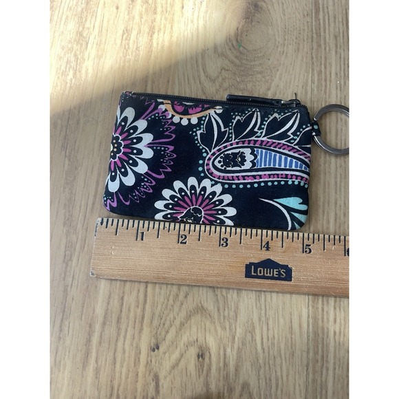 Vera Bradley Zip ID Case‎ Card Holder Coin Purse Key Ring in black floral pop - Picture 4 of 11
